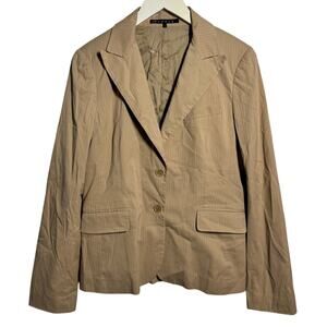 Theory Blazer Jacket Women M Tan White Pin Stripe Career Officecore Minimal Coat